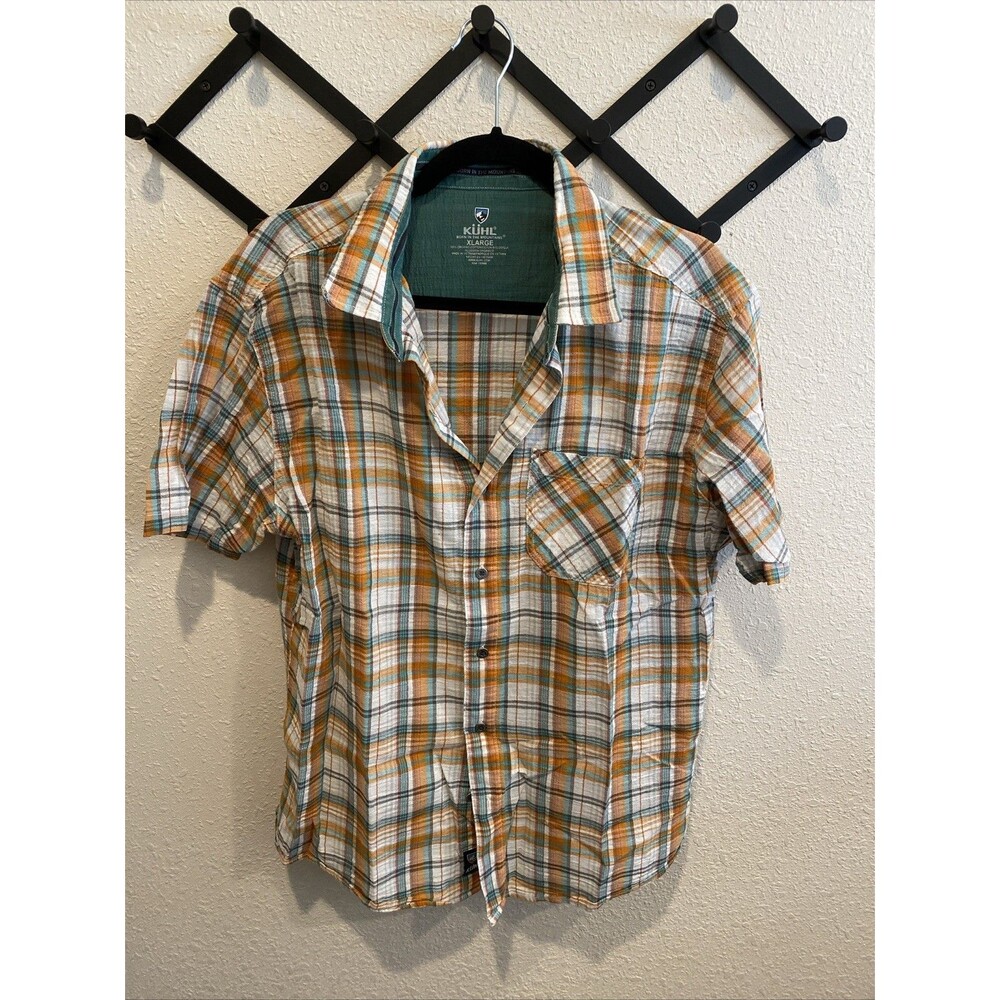 Kuhl Gauze Cotton Lightweight Button Up Plaid Short Sleeve Size XL